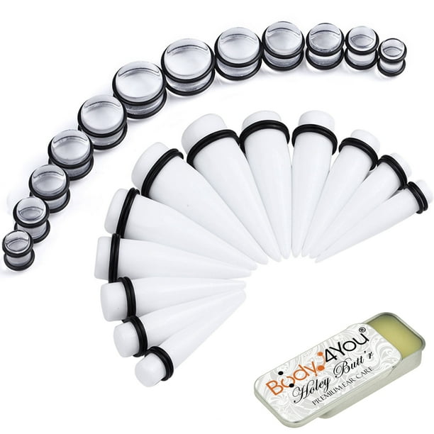 BodyJ4You 25PC Big Gauges Kit Ear Stretching Aftercare Balm 00G-20mm Taper Plug